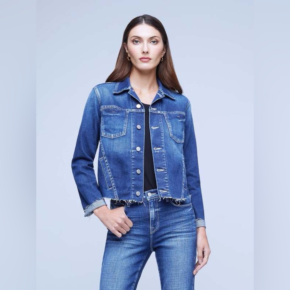 KUT from the Kloth denim jacket Jill Raw Hem Women’s Size Large